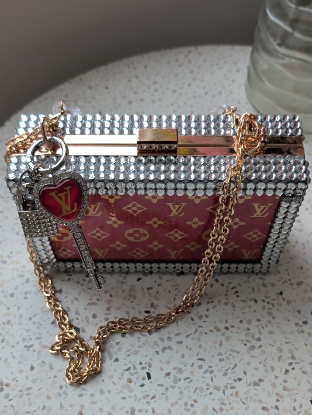Monogram Crystal-Trim Box Clutch with Clear Chain - Picture 4 of 14